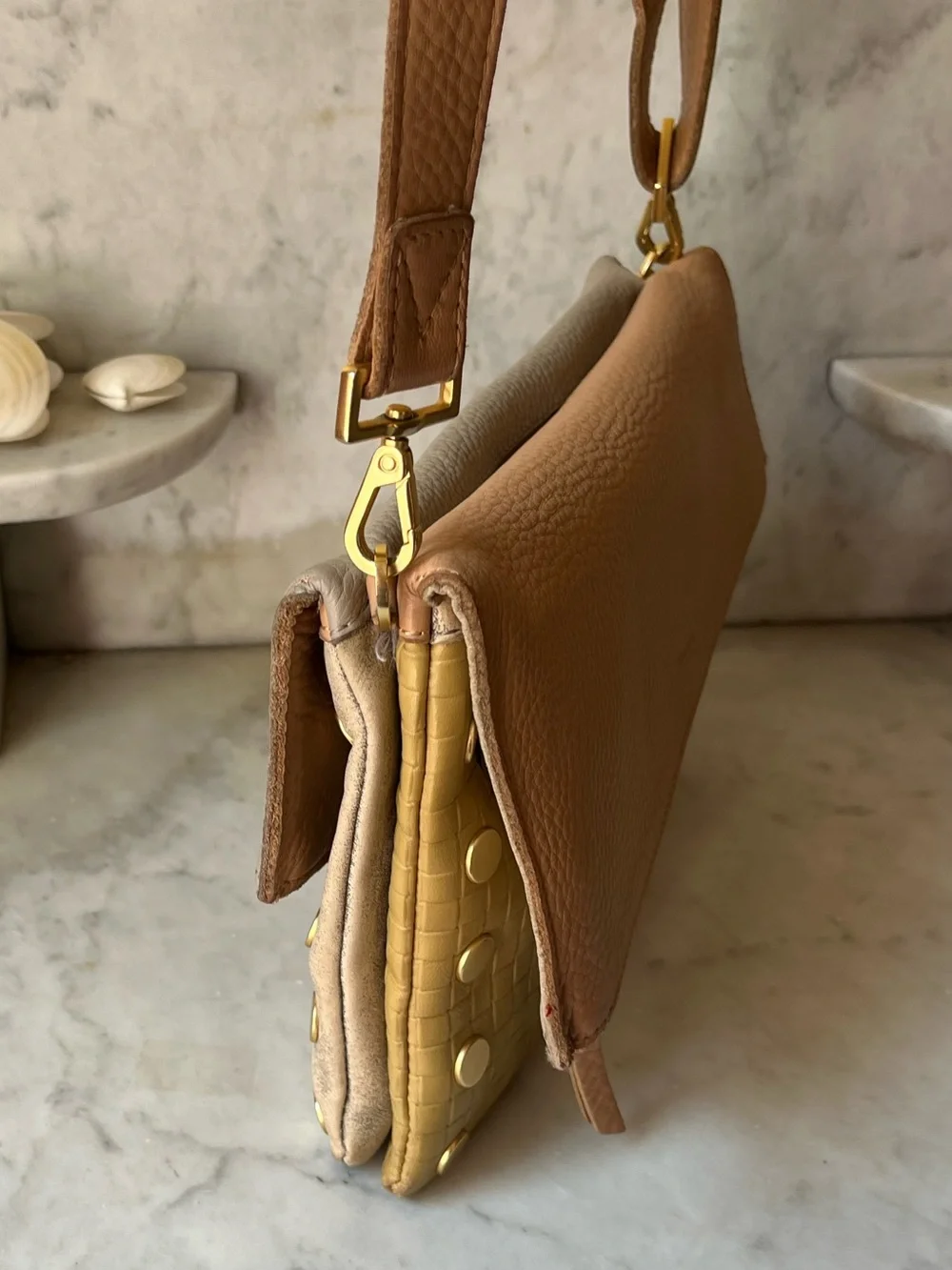 Hammitt Dillon Reversible Crossbody Bag Pewter/Tan/Gold - GUC